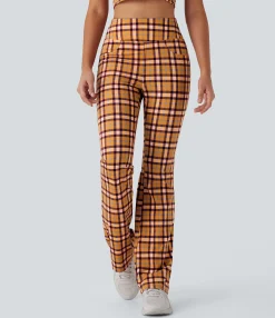 Pants|High-Waisted Pants<HALARA High Waisted Plaid Cool Touch Casual Bootcut Pants with Pockets