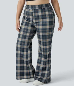 Plus Size<HALARA High Waisted Plaid Plus Size Wide Leg Casual Pants