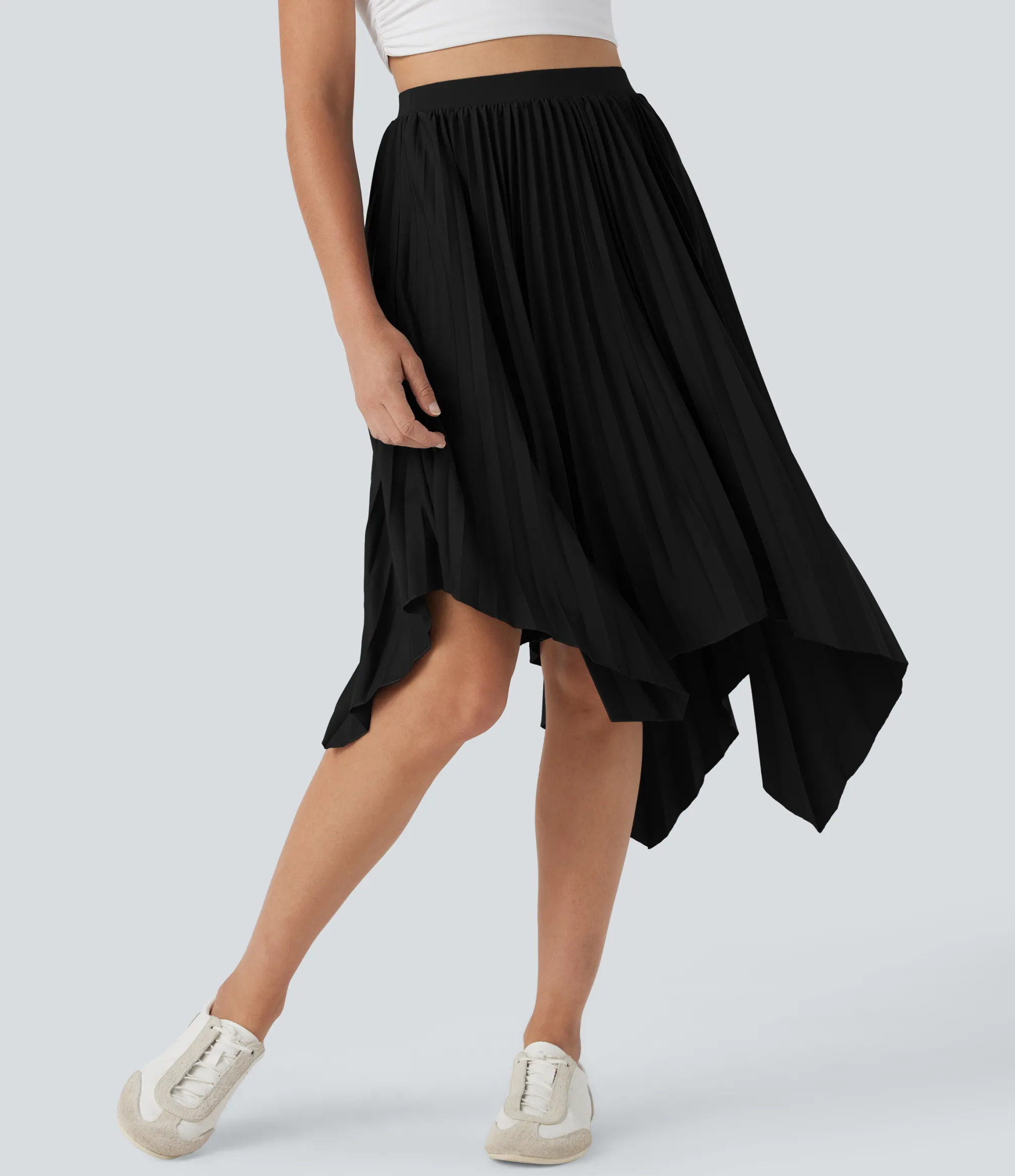 Maxi & Midi Skirts|Pleated Skirts<HALARA High Waisted Pleated Asymmetrical Hem Casual Skirt with Pockets