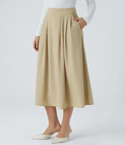 Maxi & Midi Skirts<HALARA High Waisted Pleated Pocket Flare A Line Midi Work Skirt