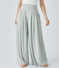 Pants|High-Waisted Pants<HALARA High Waisted Pleated Pocket Flowy Wide Leg Palazzo Waffle Casual Pants