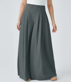 Pants|High-Waisted Pants<HALARA High Waisted Pleated Pocket Flowy Wide Leg Palazzo Waffle Casual Pants