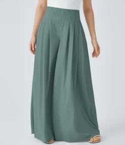 Pants|High-Waisted Pants<HALARA High Waisted Pleated Pocket Flowy Wide Leg Palazzo Waffle Casual Pants