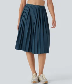 Maxi & Midi Skirts|Pleated Skirts<HALARA High Waisted Pleated Quick Dry Midi Casual Skirt with Pockets