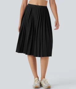 Maxi & Midi Skirts|Pleated Skirts<HALARA High Waisted Pleated Quick Dry Midi Casual Skirt with Pockets