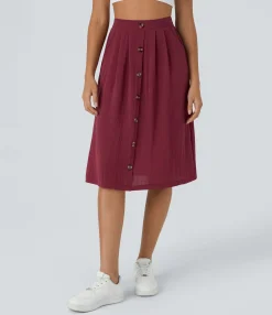 Maxi & Midi Skirts|Casual Skirts<HALARA High Waisted Pocket A Line Midi Casual Linen-Feel Skirt