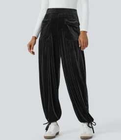 Pants|Joggers<HALARA High Waisted Pocket Adjustable Hem Velvet Casual Joggers