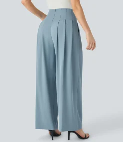 High-Waisted Pants|Wide-Leg Pants<HALARA High Waisted Pocket Back Zipper Wide Leg Work Pants