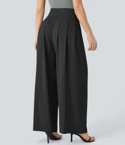 High-Waisted Pants|Wide-Leg Pants<HALARA High Waisted Pocket Back Zipper Wide Leg Work Pants