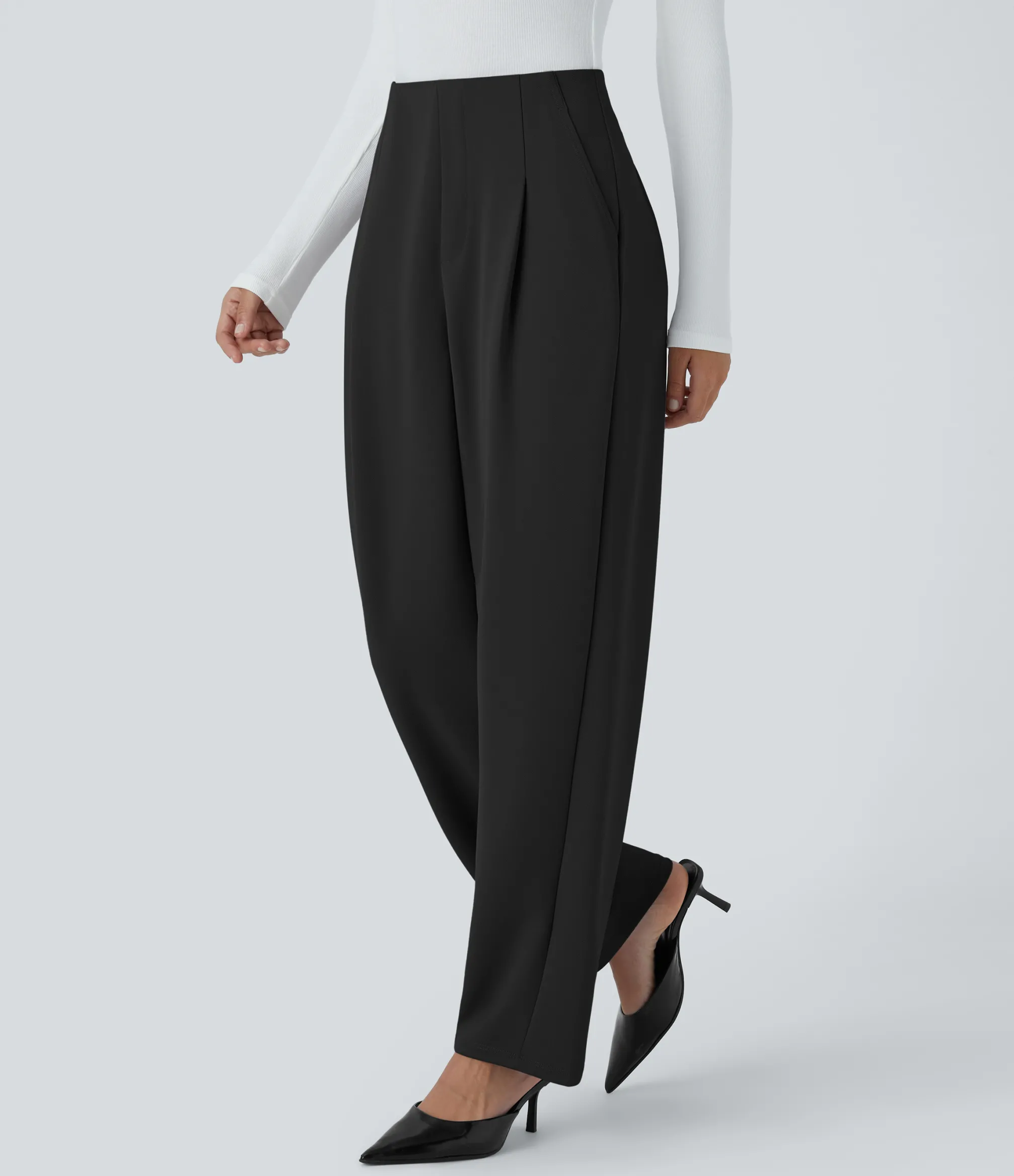 Pants|High-Waisted Pants<HALARA High Waisted Pocket Barrel Leg Crepe Casual Pants