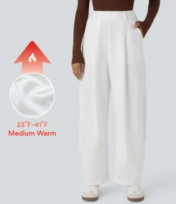 High-Waisted Pants|Pants<HALARA High Waisted Pocket Barrel Leg Fleece Casual Pants