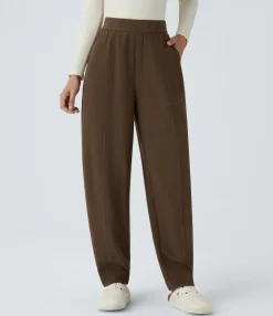 High-Waisted Pants|Pants<HALARA High Waisted Pocket Barrel Leg Waffle Casual Pants