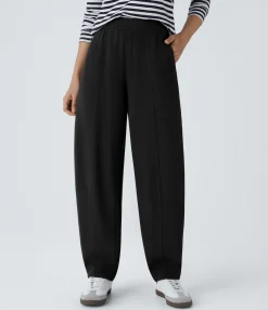 High-Waisted Pants|Pants<HALARA High Waisted Pocket Barrel Leg Waffle Casual Pants