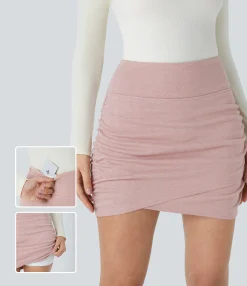 Mini Skirts|Casual Skirts<HALARA High Waisted Pocket Bodycon Ruched 2-in-1 Herringbone Mini Casual Skirt