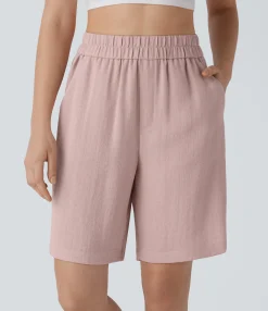 Shorts<HALARA High Waisted Pocket Casual Linen-Feel Bermuda Shorts