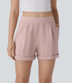 Shorts<HALARA High Waisted Pocket Casual Linen-Feel Shorts