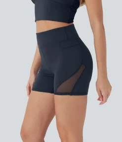 Active Shorts|Bikers<HALARA High Waisted Pocket Contrast Mesh Yoga Biker Shorts 4''