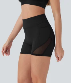 Active Shorts|Bikers<HALARA High Waisted Pocket Contrast Mesh Yoga Biker Shorts 4''