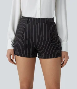 Shorts<HALARA High Waisted Pocket Cool Touch Stripe Work Shorts 3''