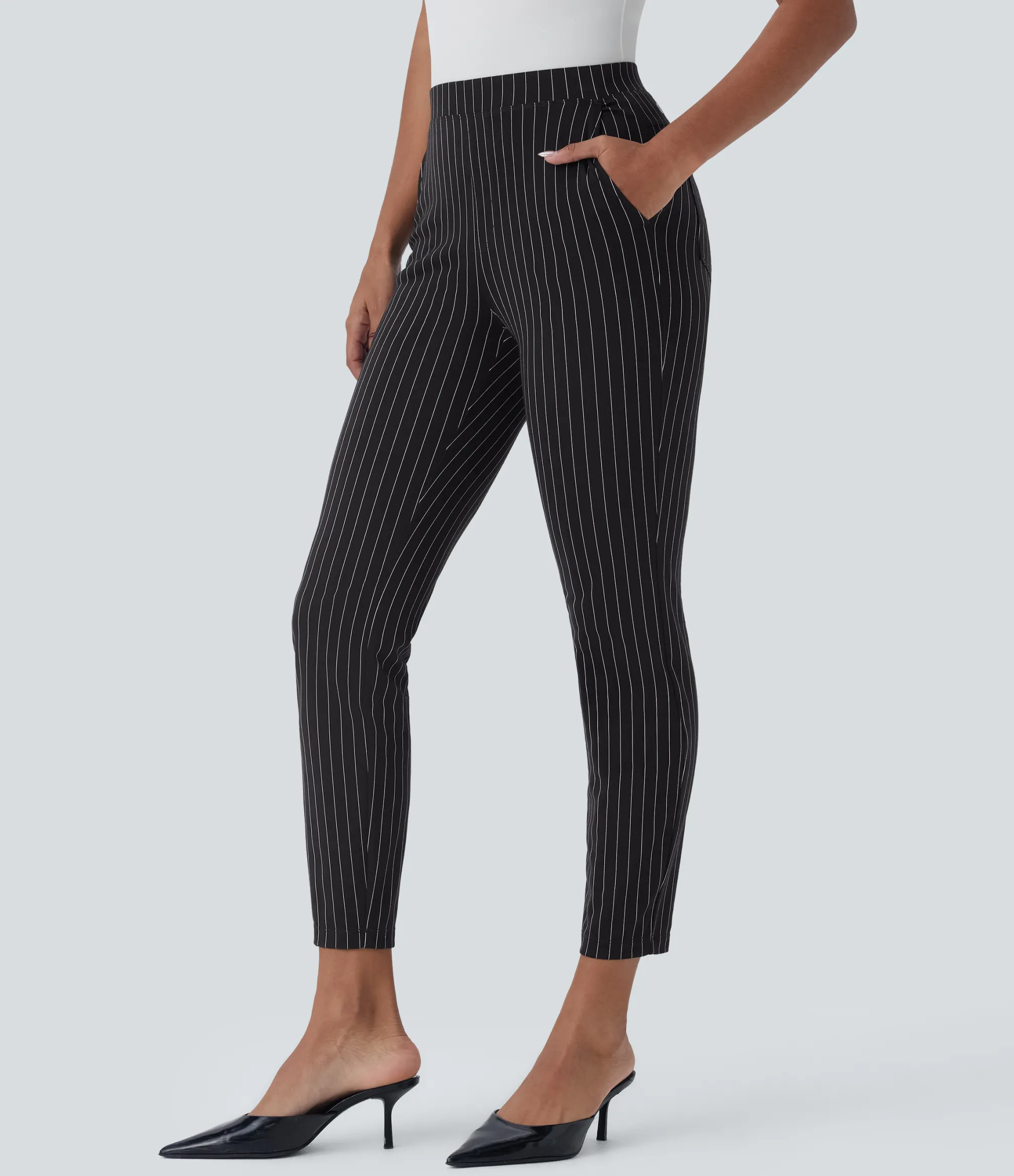 High-Waisted Pants|Work Pants<HALARA High Waisted Pocket Cool Touch Stripe Slim Work Pants