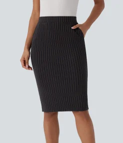Maxi & Midi Skirts|Skirts<HALARA High Waisted Pocket Hem Cool Touch Stripe Bodycon Work Skirt