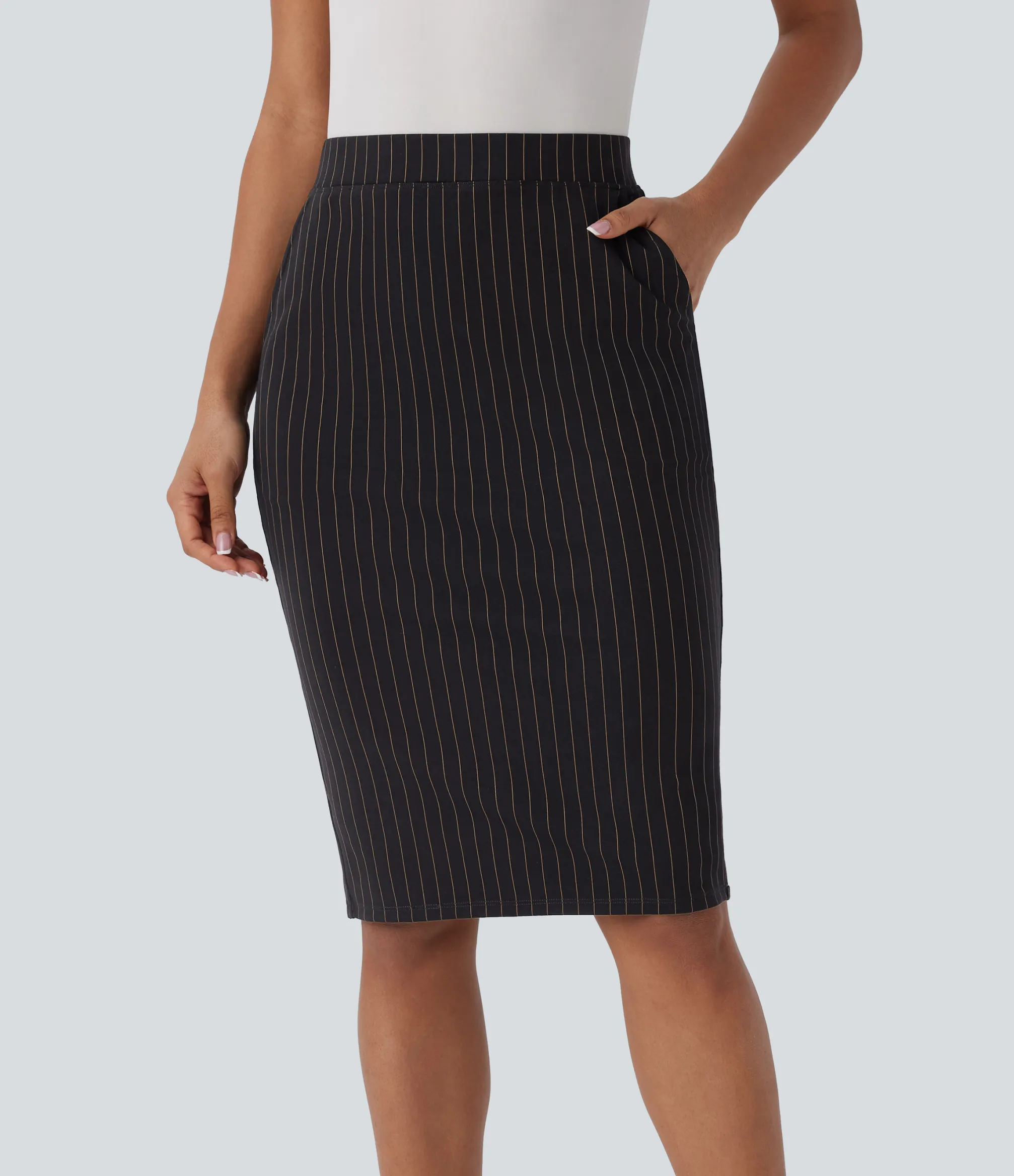 Maxi & Midi Skirts|Skirts<HALARA High Waisted Pocket Hem Cool Touch Stripe Bodycon Work Skirt
