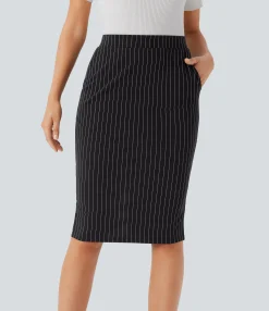 Maxi & Midi Skirts|Skirts<HALARA High Waisted Pocket Hem Cool Touch Stripe Bodycon Work Skirt