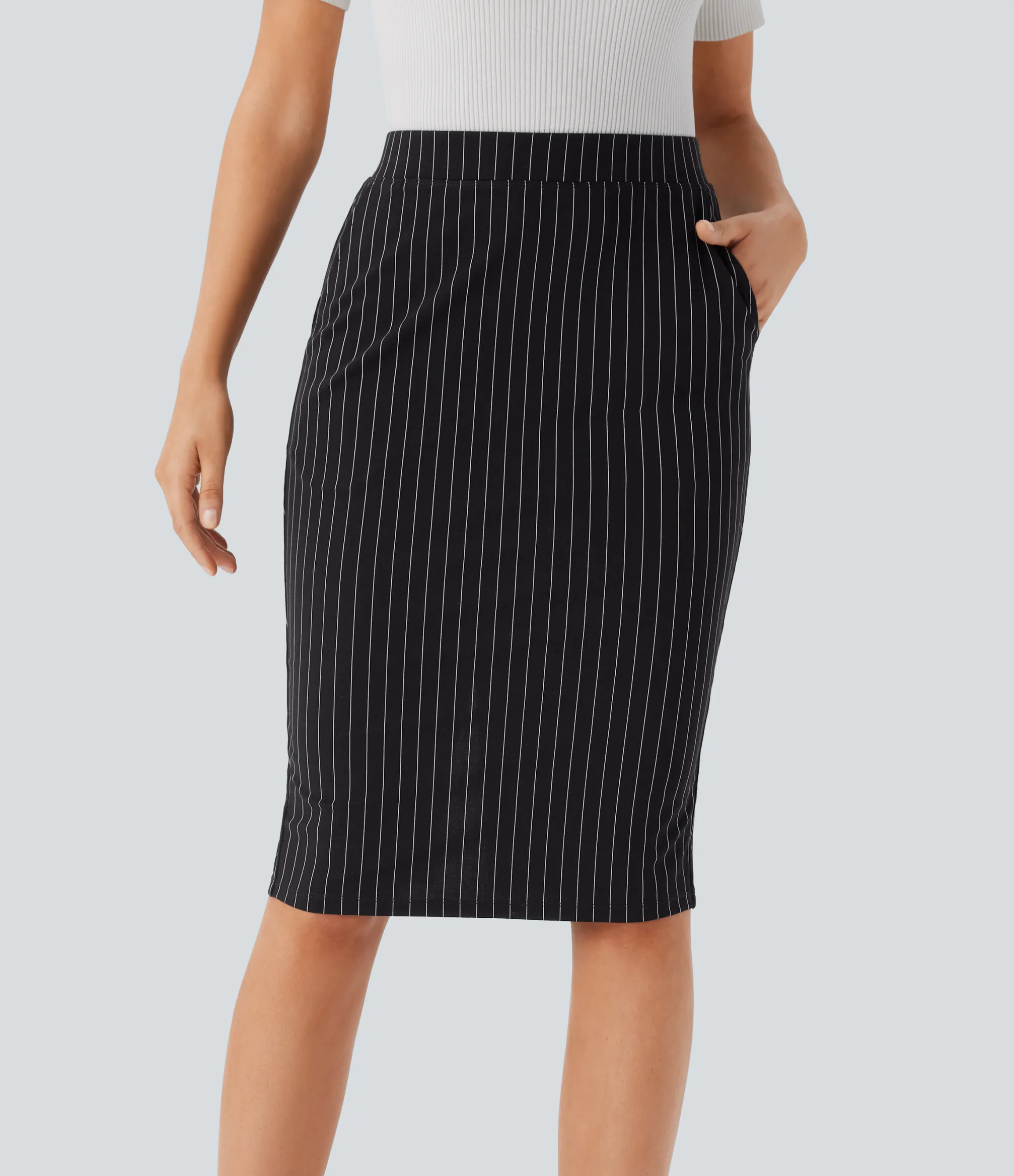 Maxi & Midi Skirts|Skirts<HALARA High Waisted Pocket Hem Cool Touch Stripe Bodycon Work Skirt