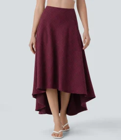 Maxi & Midi Skirts|Casual Skirts<HALARA High Waisted Pocket High Low Flowy Houndstooth Plaid Maxi Casual Skirt
