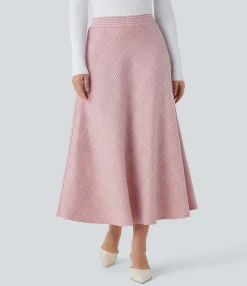Maxi & Midi Skirts|Casual Skirts<HALARA High Waisted Pocket Houndstooth Plaid Flare Midi Casual Skirt