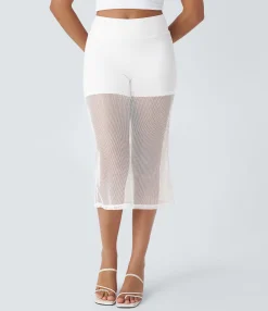 Maxi & Midi Skirts|Skirts<HALARA High Waisted Pocket 2-in-1 Midi Sheer Mesh Skirt
