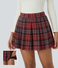 Mini Skirts|Pleated Skirts<HALARA High Waisted Pocket 2-in-1 Plaid Pleated Mini Casual Skirt