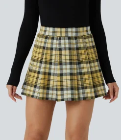 Mini Skirts|Pleated Skirts<HALARA High Waisted Pocket 2-in-1 Plaid Pleated Mini Casual Skirt