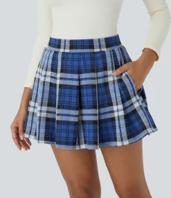 Mini Skirts|Pleated Skirts<HALARA High Waisted Pocket 2-in-1 Plaid Pleated Mini Casual Skirt
