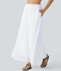 High-Waisted Pants|Wide-Leg Pants<HALARA High Waisted Pocket Mesh Overlay Wide Leg Casual Pants