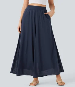High-Waisted Pants|Wide-Leg Pants<HALARA High Waisted Pocket Mesh Overlay Wide Leg Casual Pants