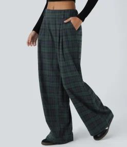 High-Waisted Pants|Pants<HALARA High Waisted Pocket Plaid Wide Leg Casual Pants