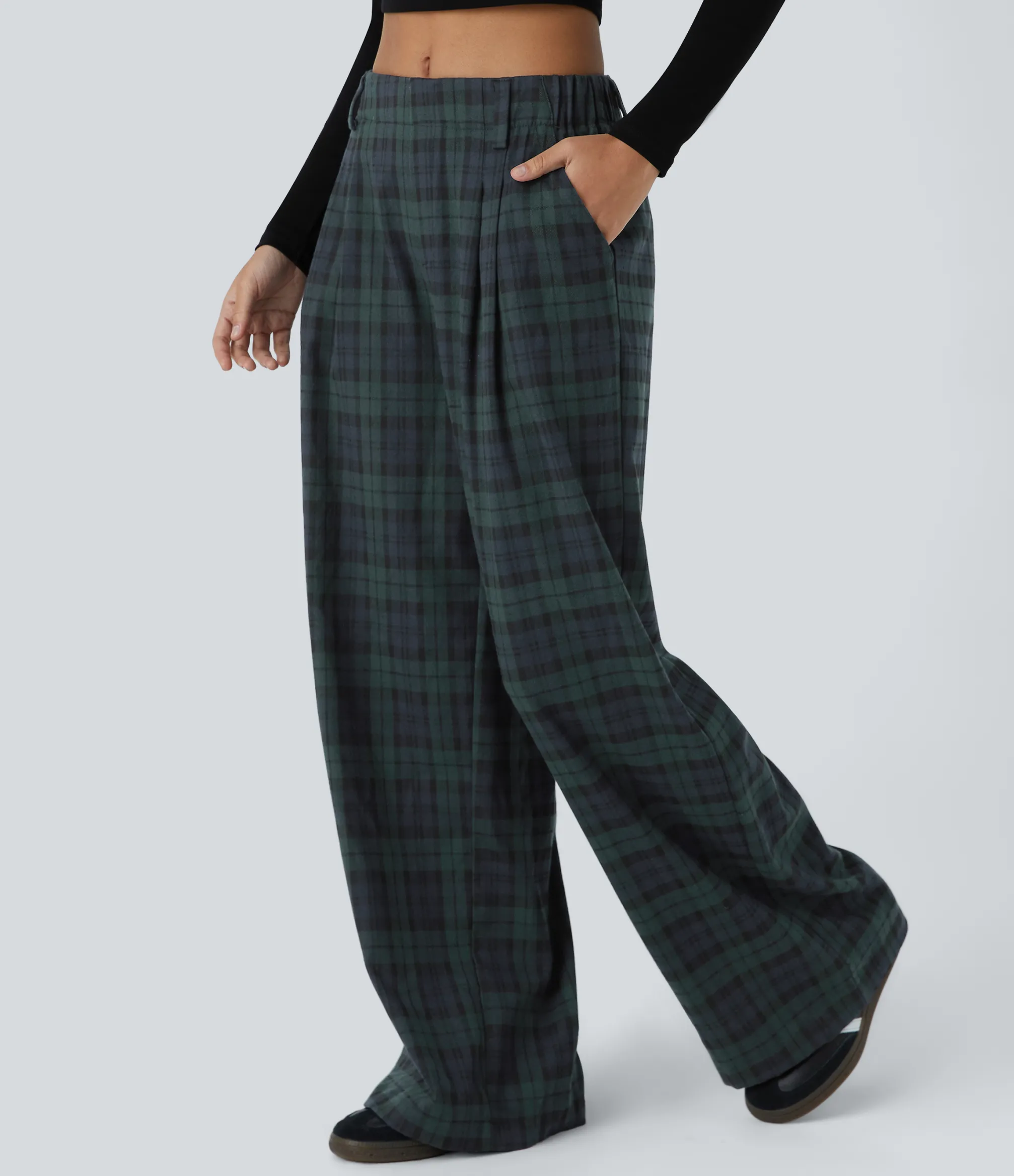 High-Waisted Pants|Pants<HALARA High Waisted Pocket Plaid Wide Leg Casual Pants