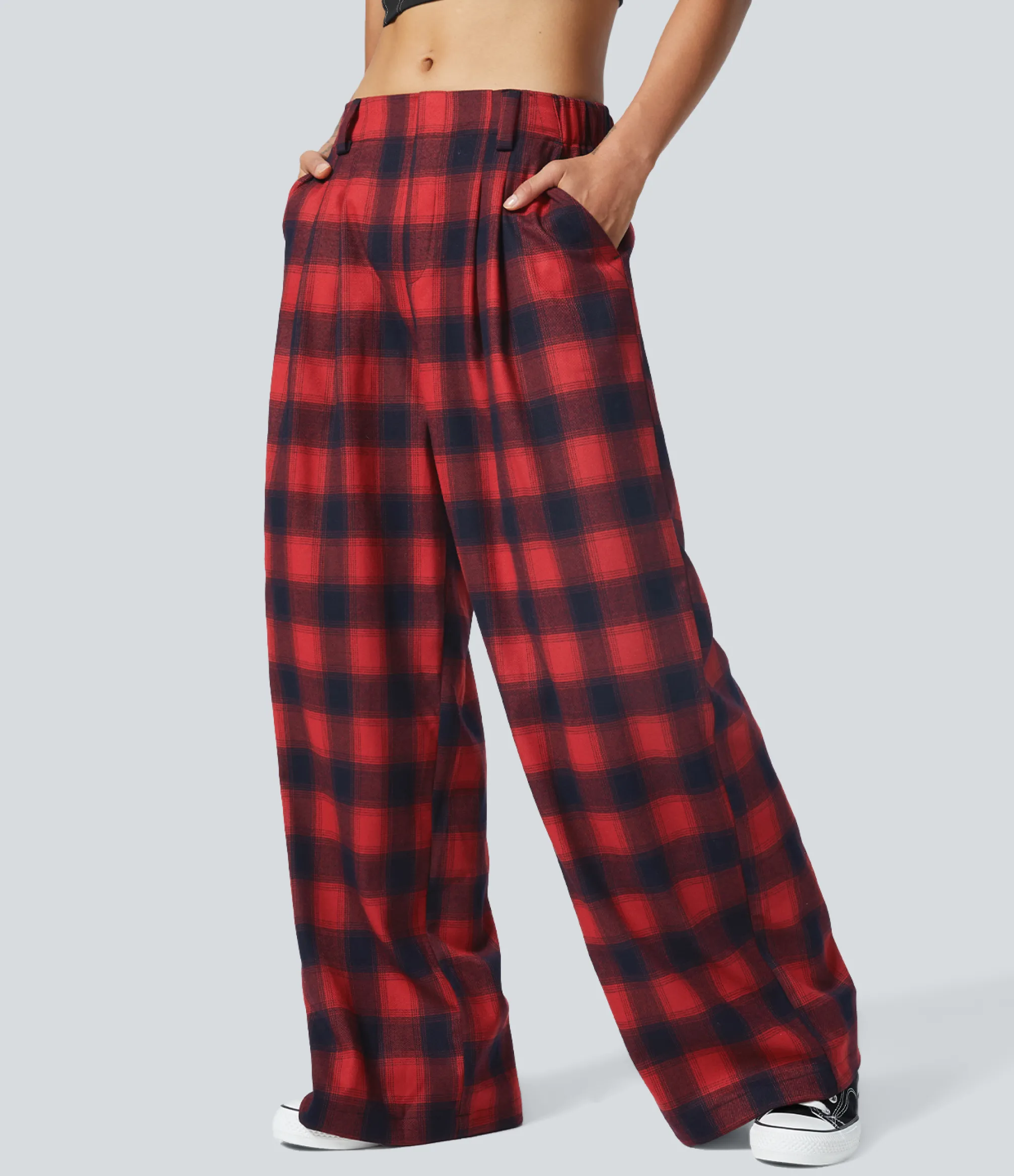High-Waisted Pants|Pants<HALARA High Waisted Pocket Plaid Wide Leg Casual Pants