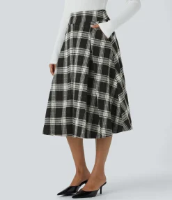 Maxi & Midi Skirts|Casual Skirts<HALARA High Waisted Pocket Plaid Midi Casual Skirt