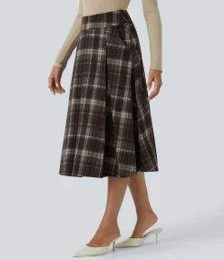 Maxi & Midi Skirts|Casual Skirts<HALARA High Waisted Pocket Plaid Midi Casual Skirt