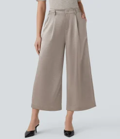 High-Waisted Pants|Wide-Leg Pants<HALARA High Waisted Pocket Satin-Like Wide Leg Work Pants