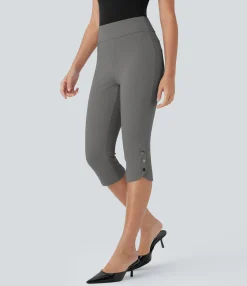 High-Waisted Pants|Work Pants<HALARA High Waisted Pocket Snap Work Pedal Pusher Pants