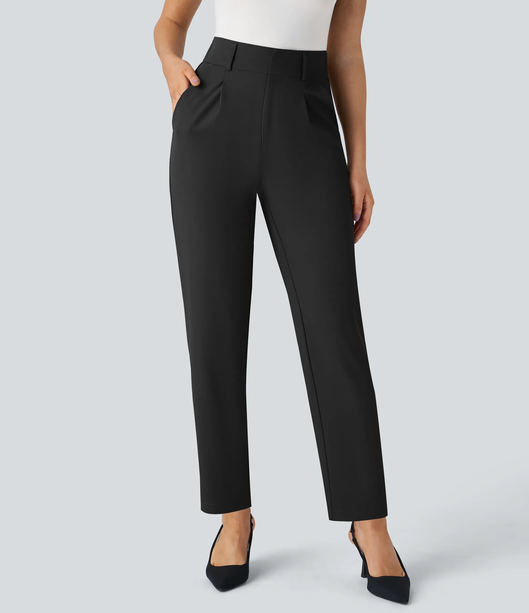 High-Waisted Pants|Work Pants<HALARA High Waisted Pocket Solid Work Tapered Pants