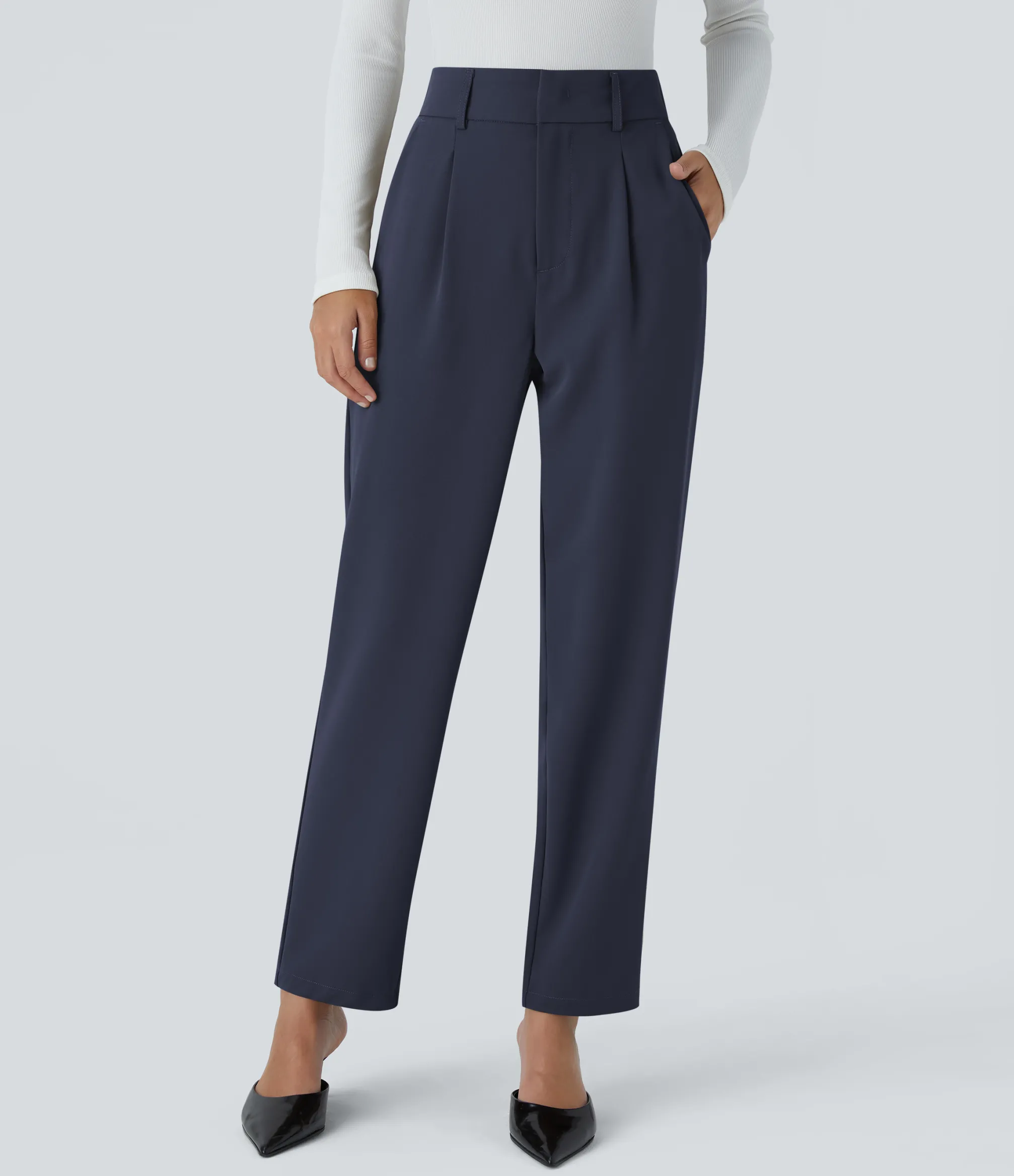 High-Waisted Pants|Work Pants<HALARA High Waisted Pocket Solid Work Tapered Pants