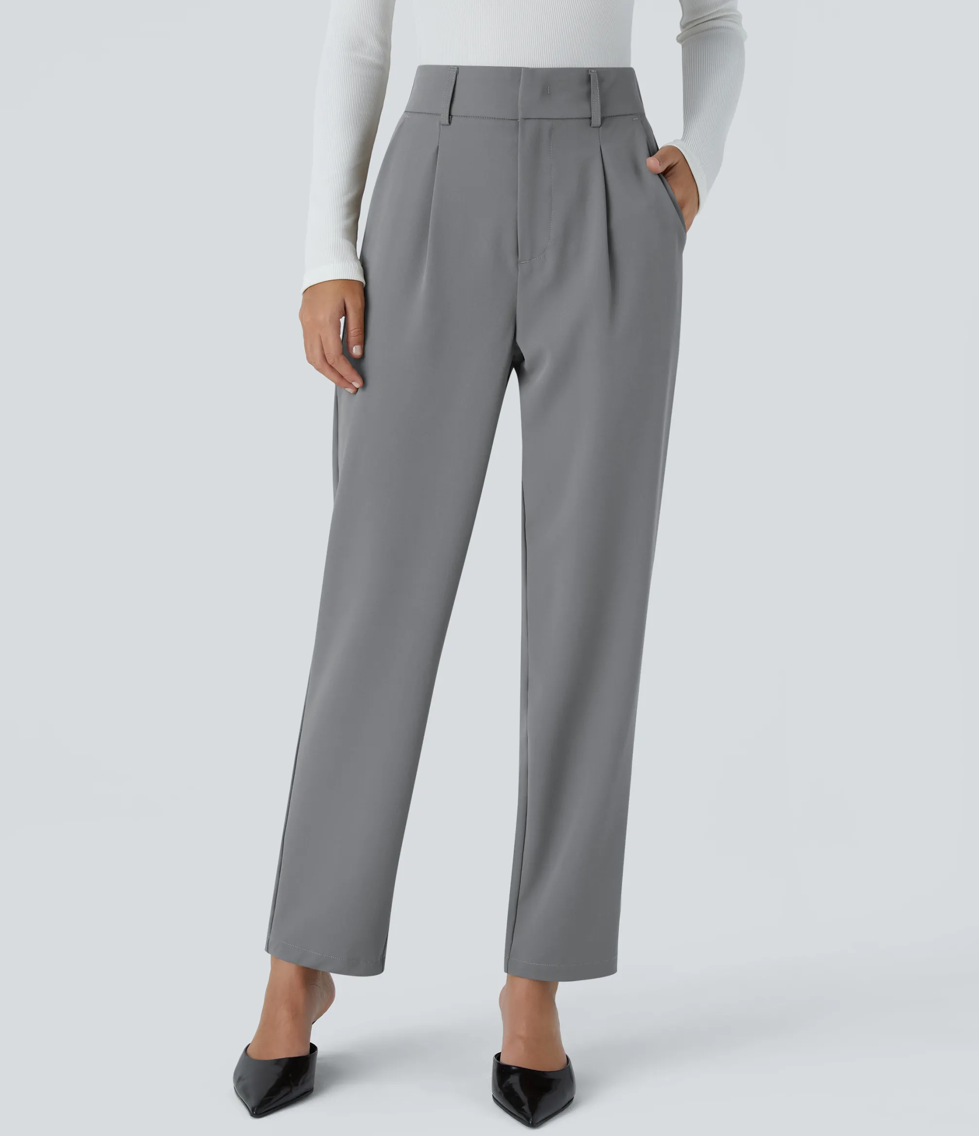 High-Waisted Pants|Work Pants<HALARA High Waisted Pocket Solid Work Tapered Pants