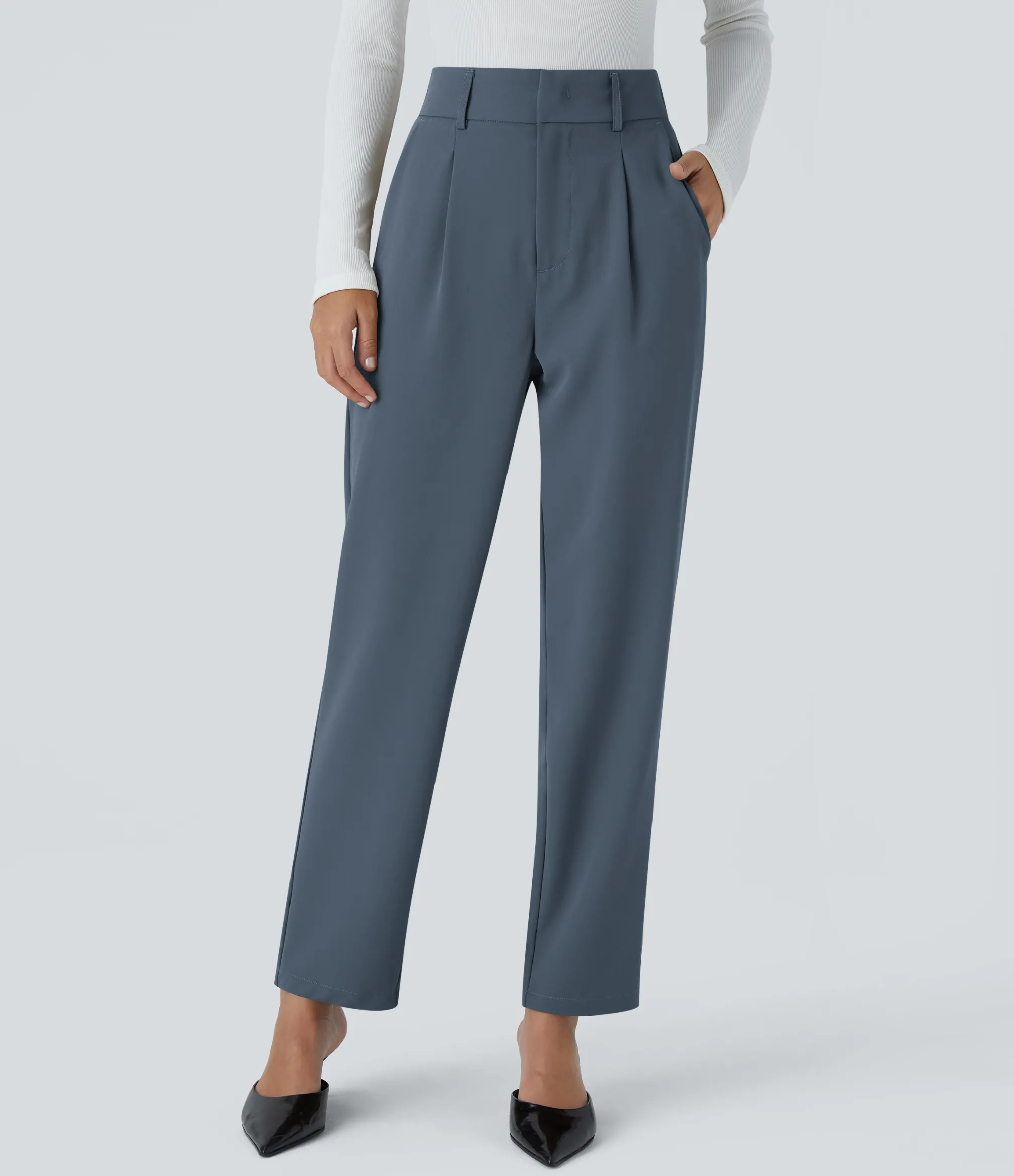 High-Waisted Pants|Work Pants<HALARA High Waisted Pocket Solid Work Tapered Pants