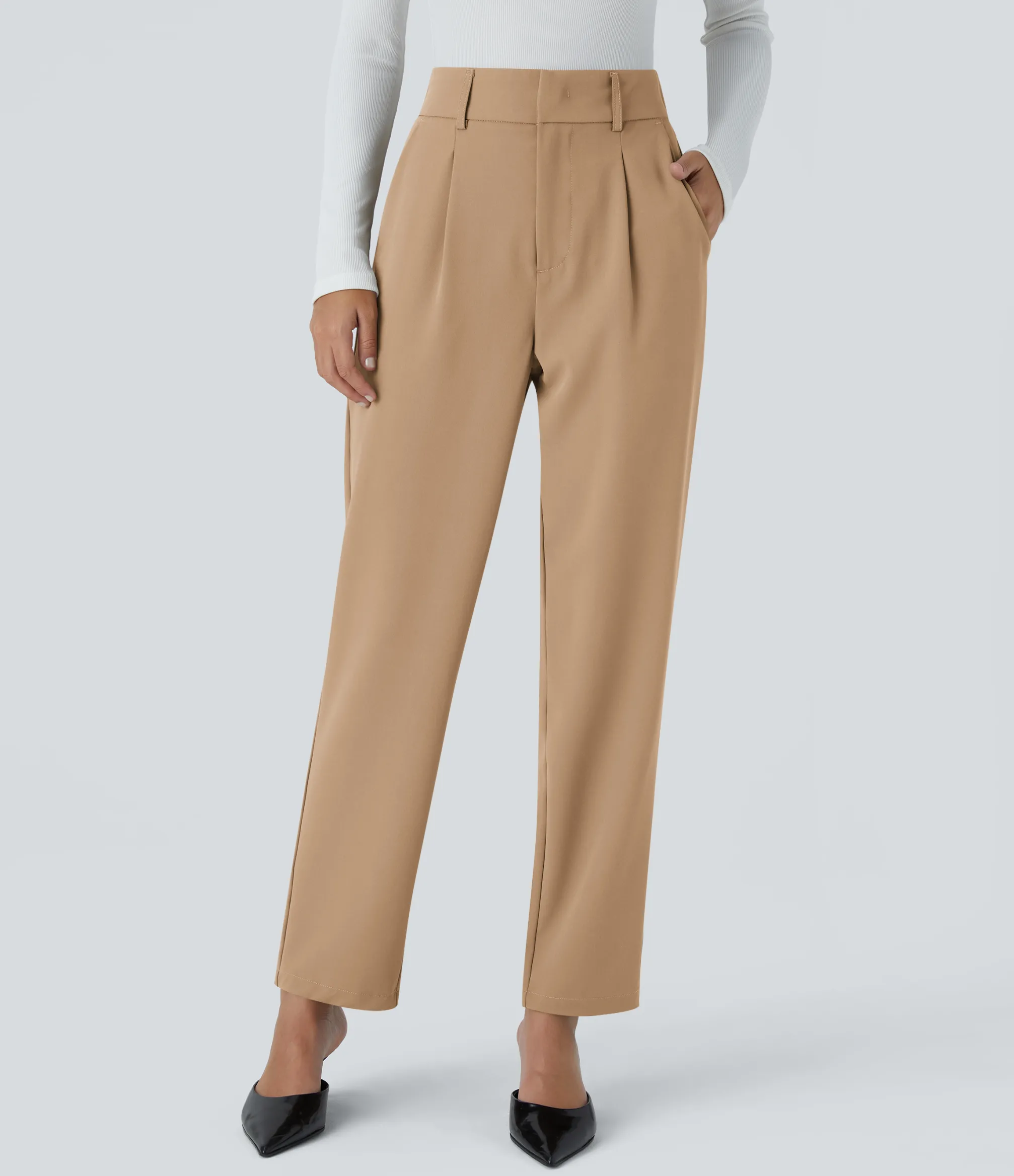 High-Waisted Pants|Work Pants<HALARA High Waisted Pocket Solid Work Tapered Pants