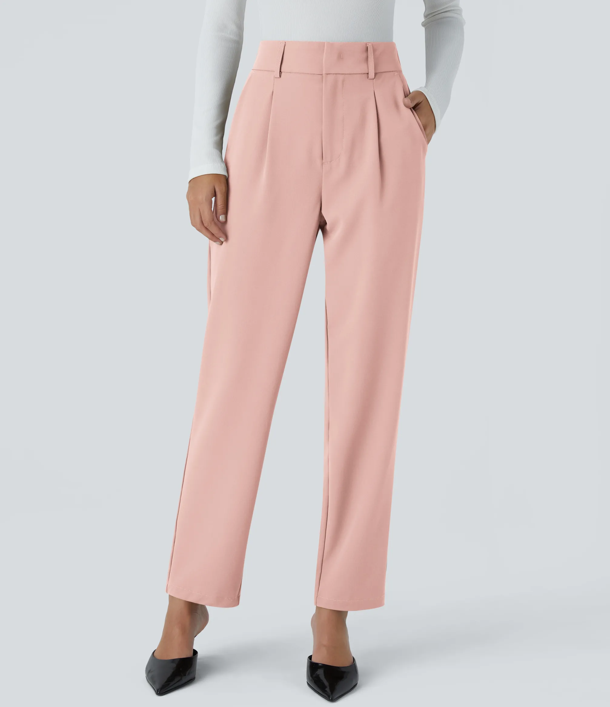 High-Waisted Pants|Work Pants<HALARA High Waisted Pocket Solid Work Tapered Pants