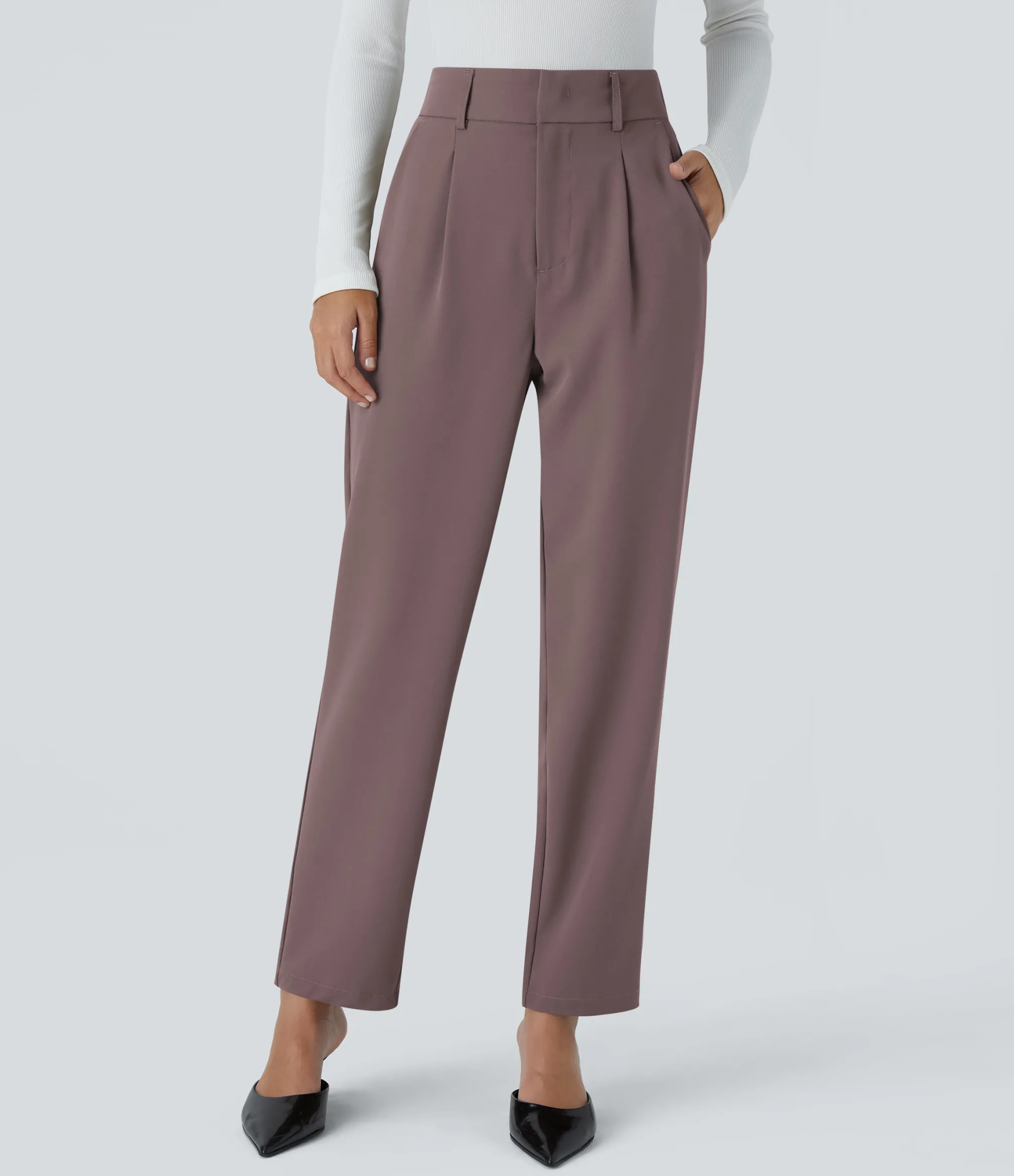 High-Waisted Pants|Work Pants<HALARA High Waisted Pocket Solid Work Tapered Pants